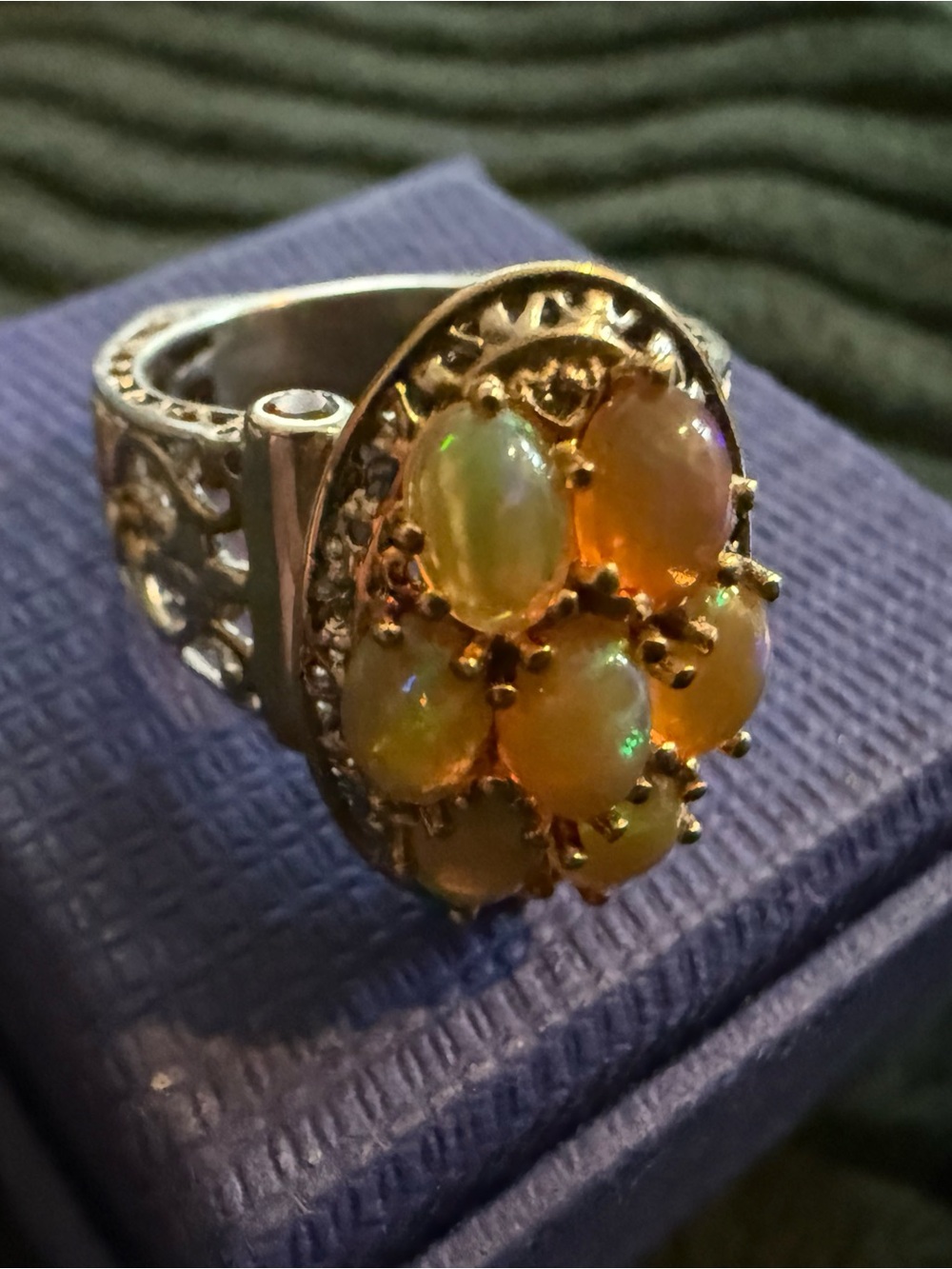Opal Cluster Sterling Ring in Golden Orange